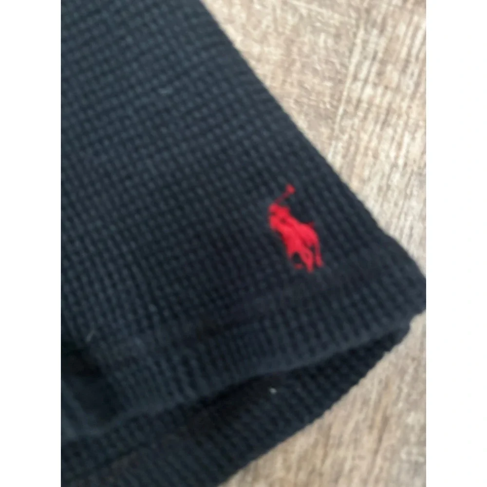 Polo Ralph Lauren Mens XL Black Waffle Knit Thermal Long‎ Sleeve Shirt Red Pony